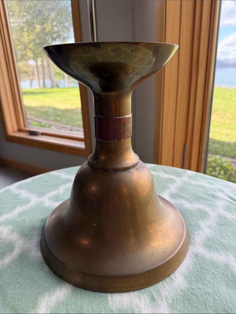 Vintage made in Spain Brass Candlestick Holder with Copper Accent